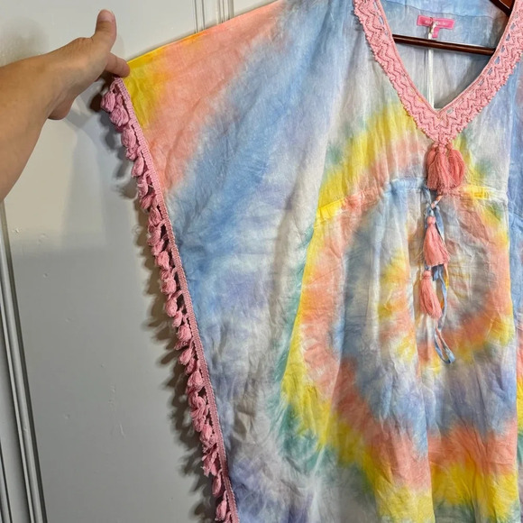 NWT Simply Southern Tie Dye‎ Coverup Tassels Beaded Drawstring Waist Size S / M - Picture 7 of 15